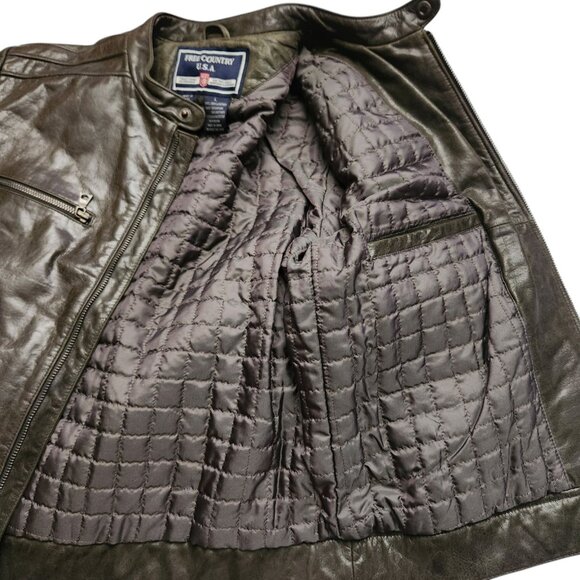 Vintage U.S.A Free Country Brown Leather Street Mens Moto Jacket Size Large - Picture 6 of 9
